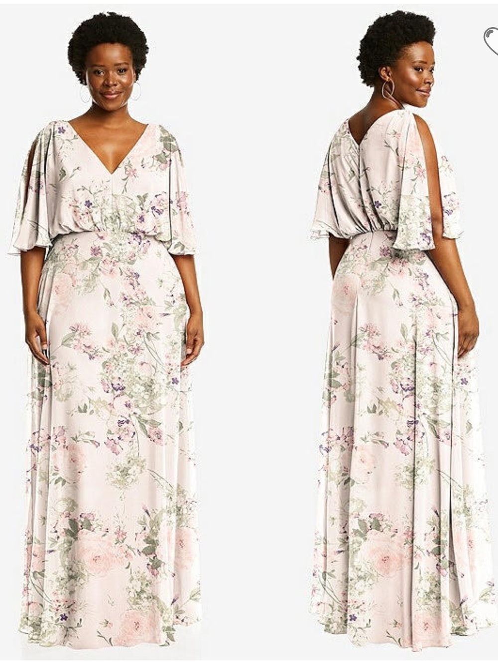 Dessy Group After Six Blush Garden Floral V-Neck Blouson Maxi Dress